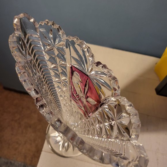 Vintage Hofbauer Byrdes Crystal Collection Clear Cut G& Ruby Red Fan Vase - Picture 5 of 9